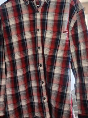 Wolverine Red Plaid Button-Down Shirt with Navy Accents Sz XL